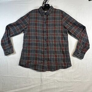 LL Bean Plaid Flannel Button Down Shirt Gray Red Green Long Sleeve Mens Size S